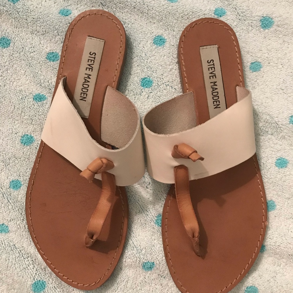 Steve Madden white and tan sandals
